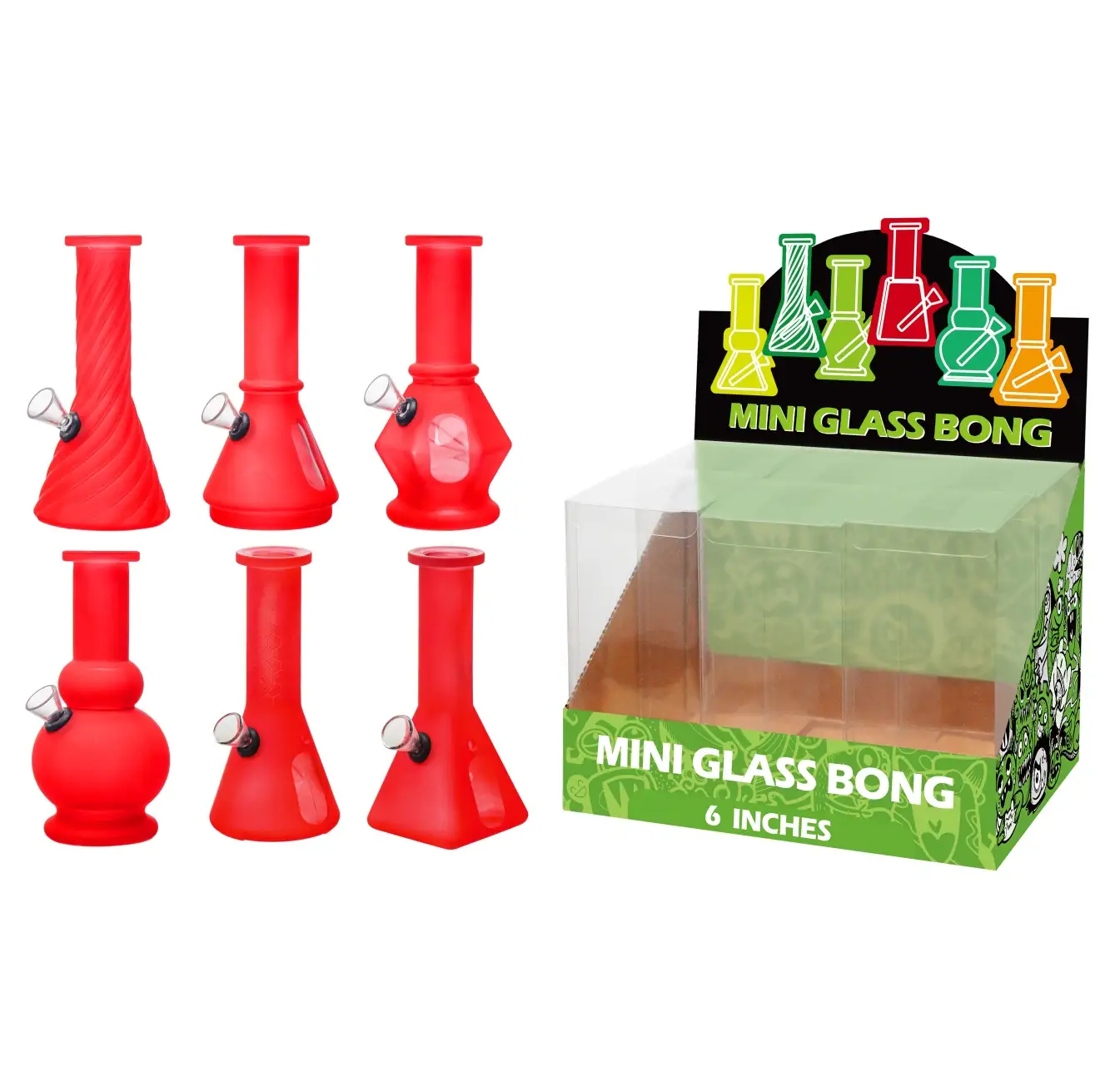 6inch Multi-Shape 6in1 Waterpipe-M61003F Matte Red+Water Window Glass Water Pipe-M61003F - Image 1