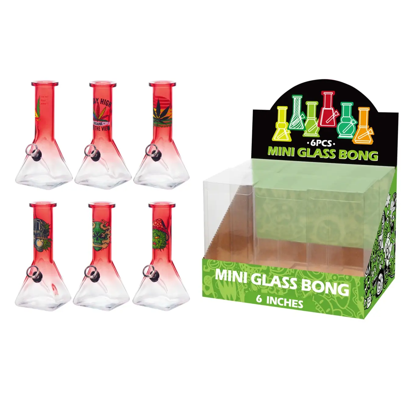 Gradation Red Glass Water Pipe With Decal-M63001F - Image 1