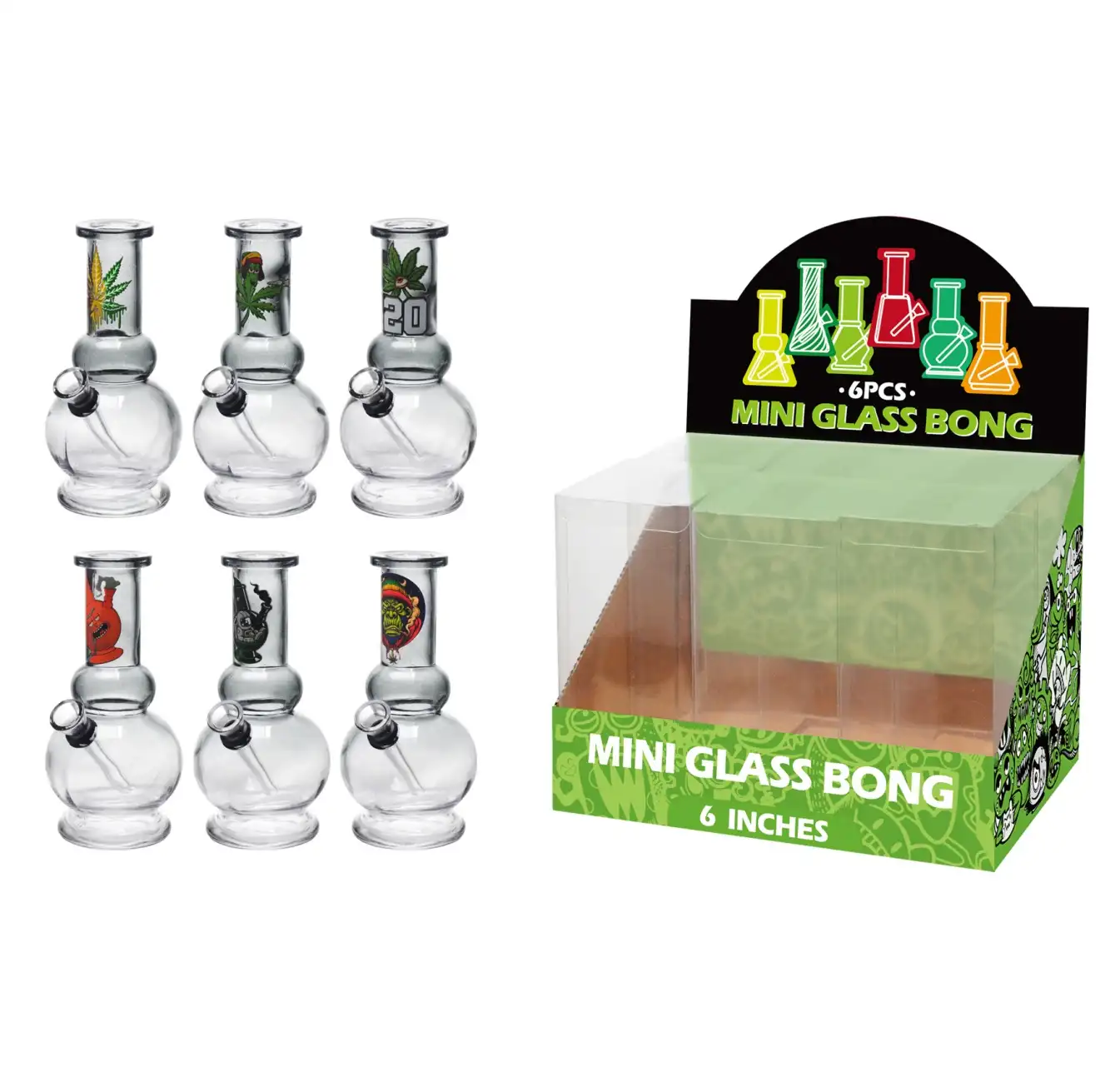 Gradation Grey Glass Water Pipe With Decal-M63002F - Image 1