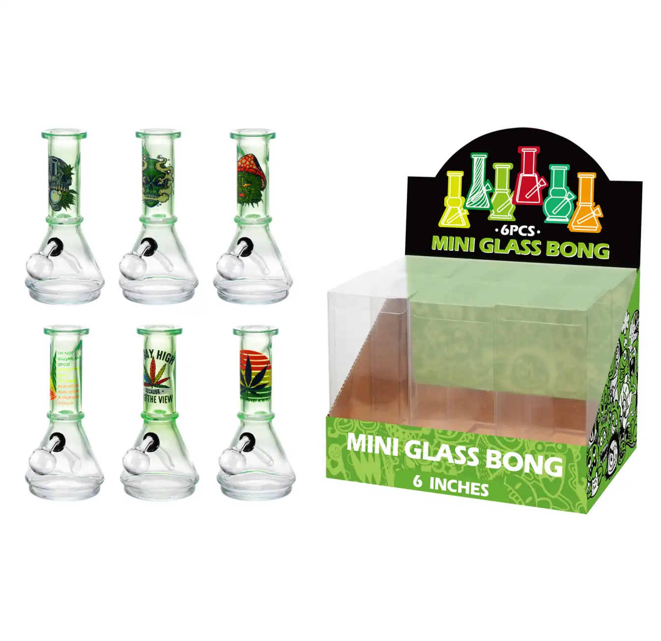 Green Gradient Paint+Skull/Leaf Decal Glass Oil Burner 6inch-M63003B - Image 1