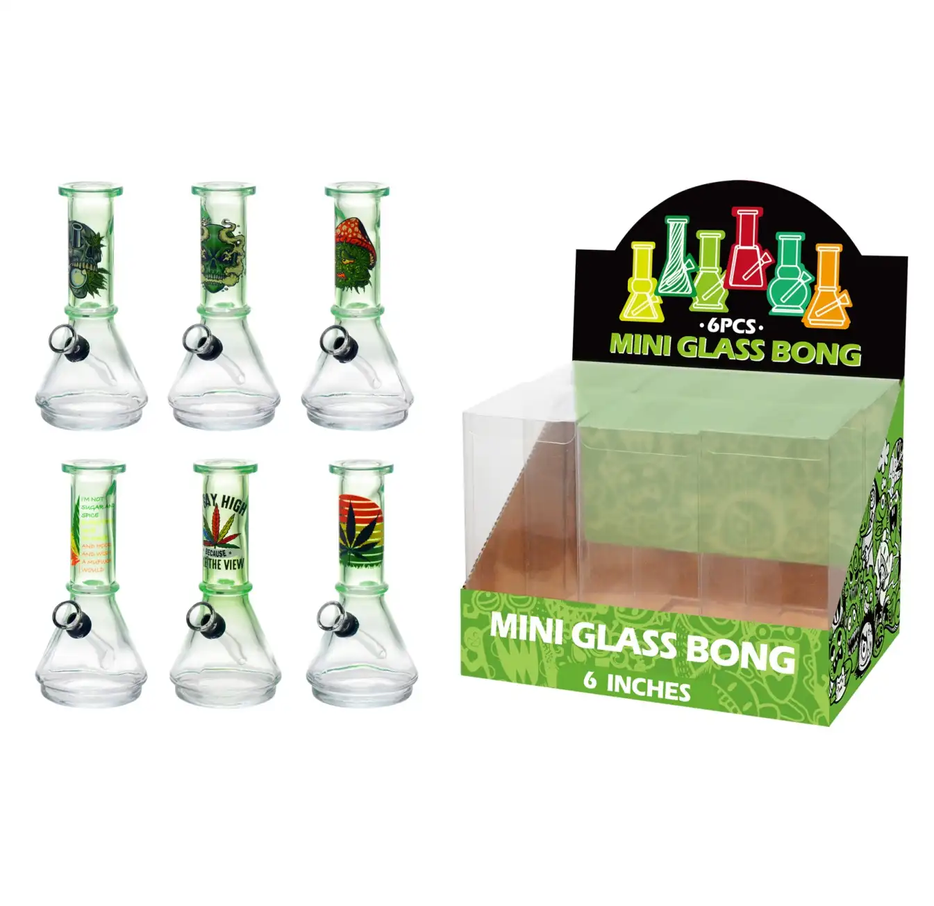 Gradation Green Glass Water Pipe With Decal-M63003F - Image 1
