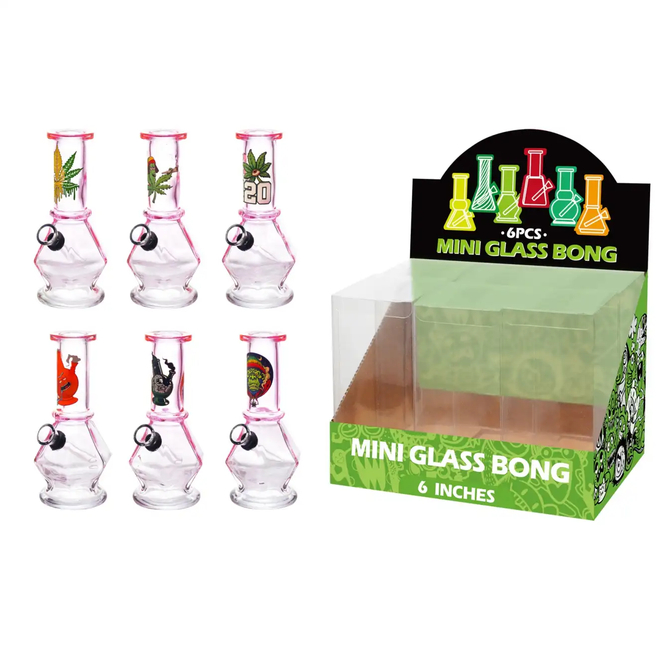 Gradation Pink Glass Water Pipe With Decal-M63004F - Image 1