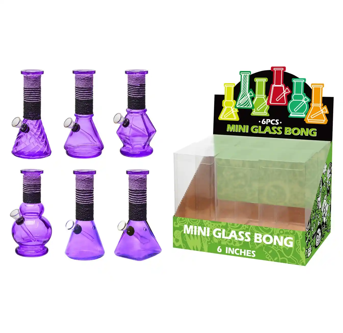 Transparent Purple Glass Water Pipe With Artistic String-M64001F - Image 1