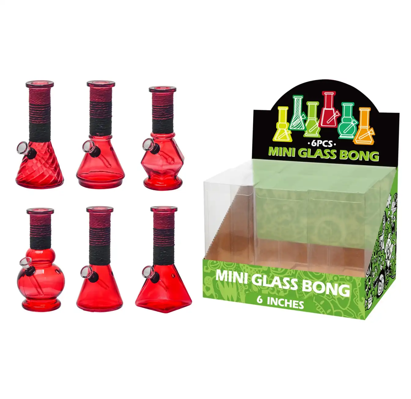 Transparent Red Glass Water Pipe With Artistic String-M64003F - Image 1