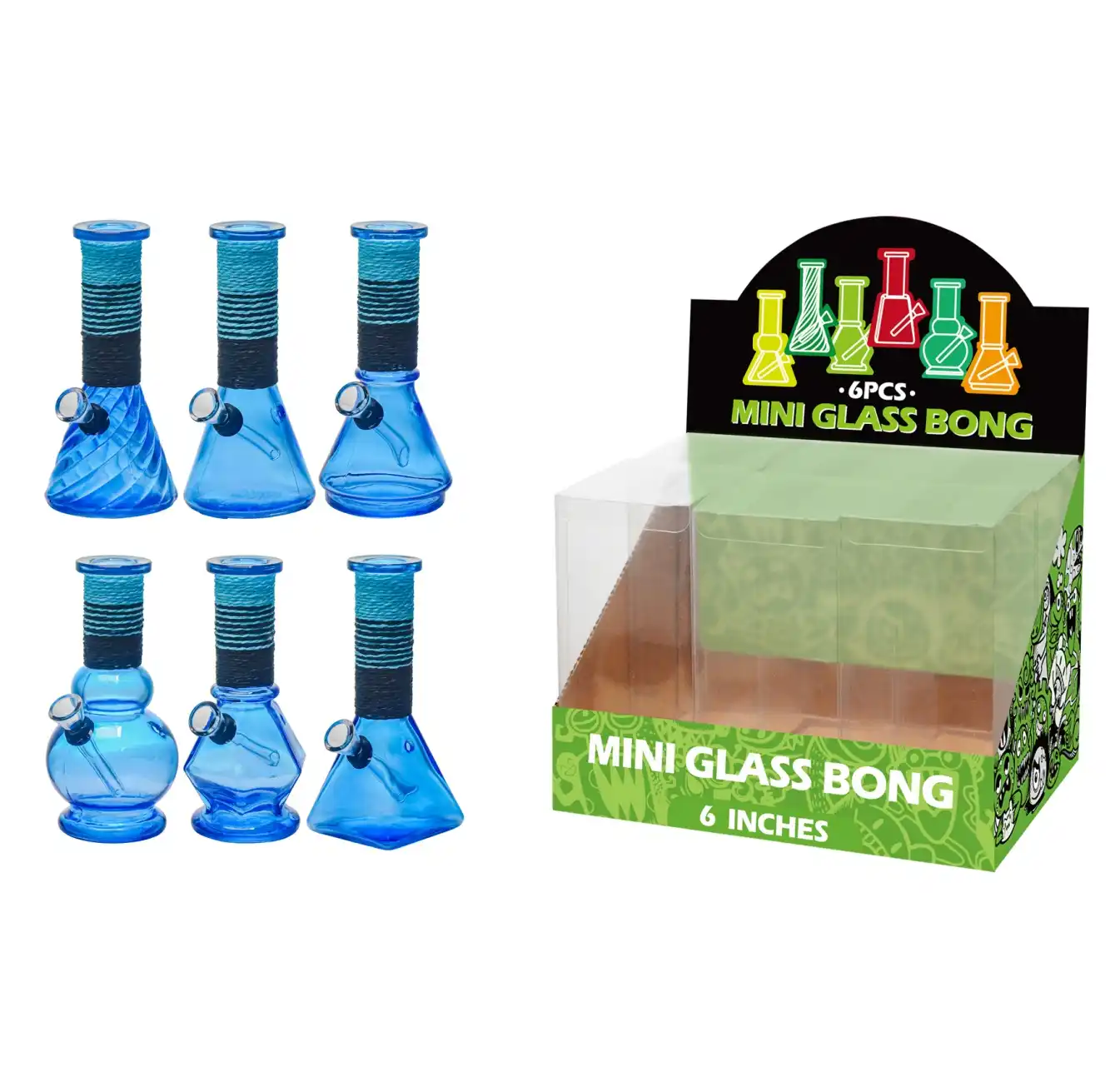 Transparent Blue Glass Water Pipe With Artistic String-M64004F - Image 1