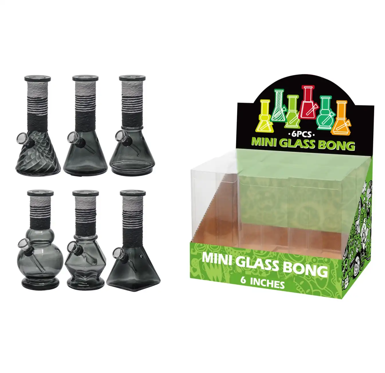 Transparent Grey Glass Water Pipe With Artistic String-M64005F - Image 1