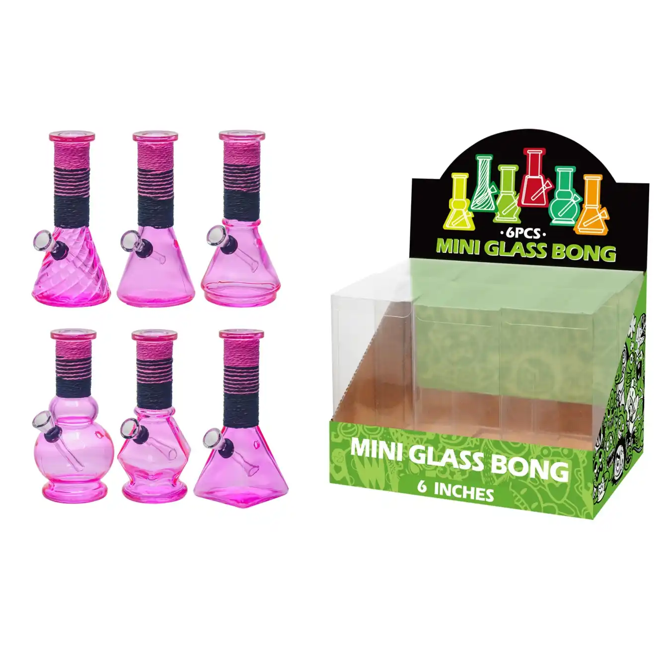 Transparent Pink Glass Water Pipe With Artistic String-M64006F - Image 1