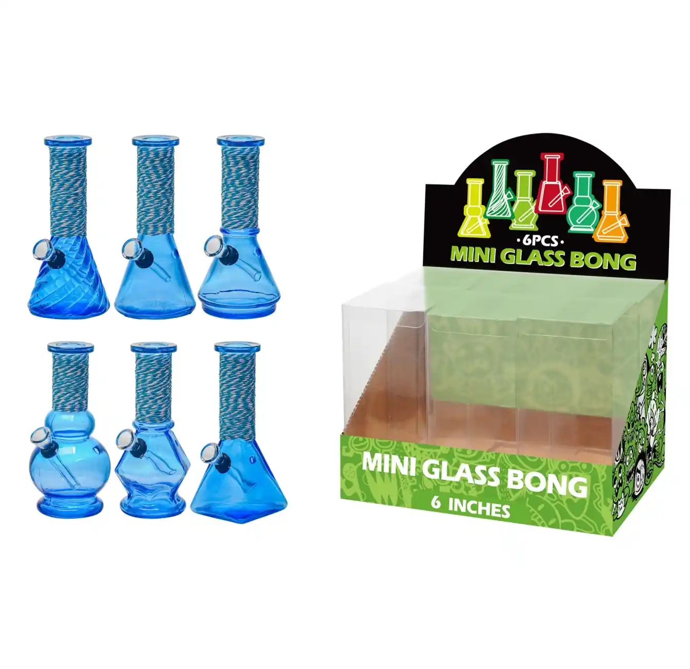 Transparent Blue Glass Water Pipe With Artistic String-M64104F - Image 1