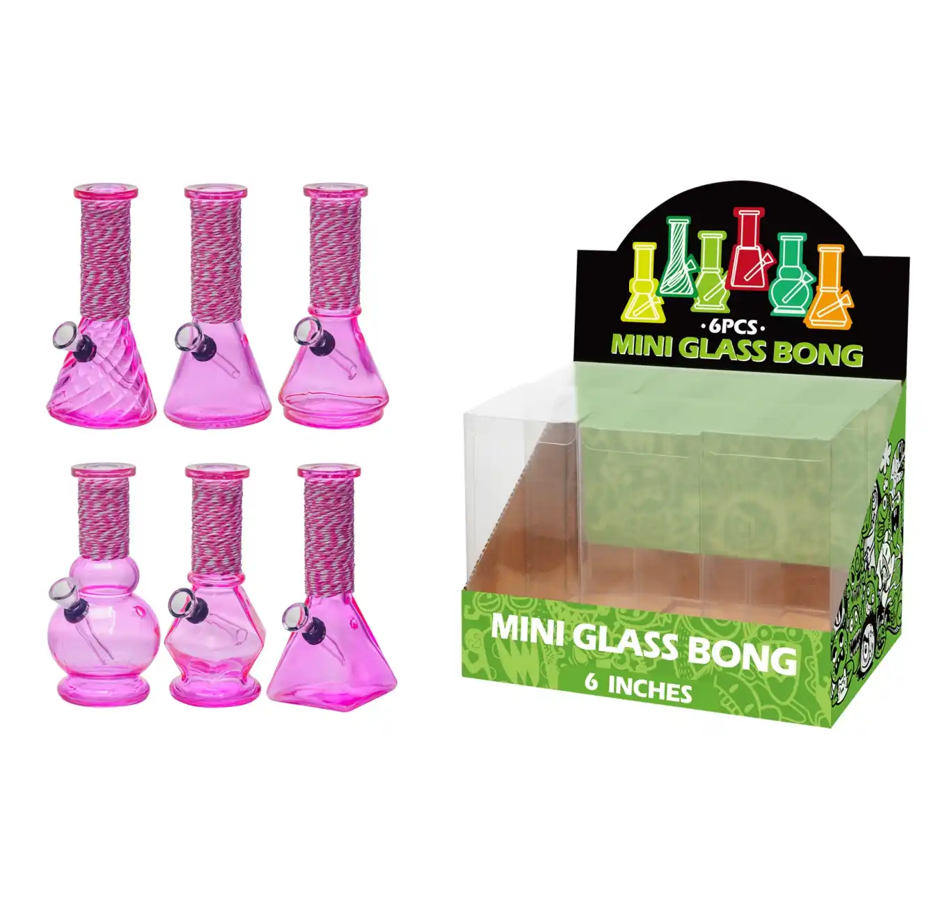 Transparent Pink Glass Water Pipe With Artistic String-M64106F - Image 1