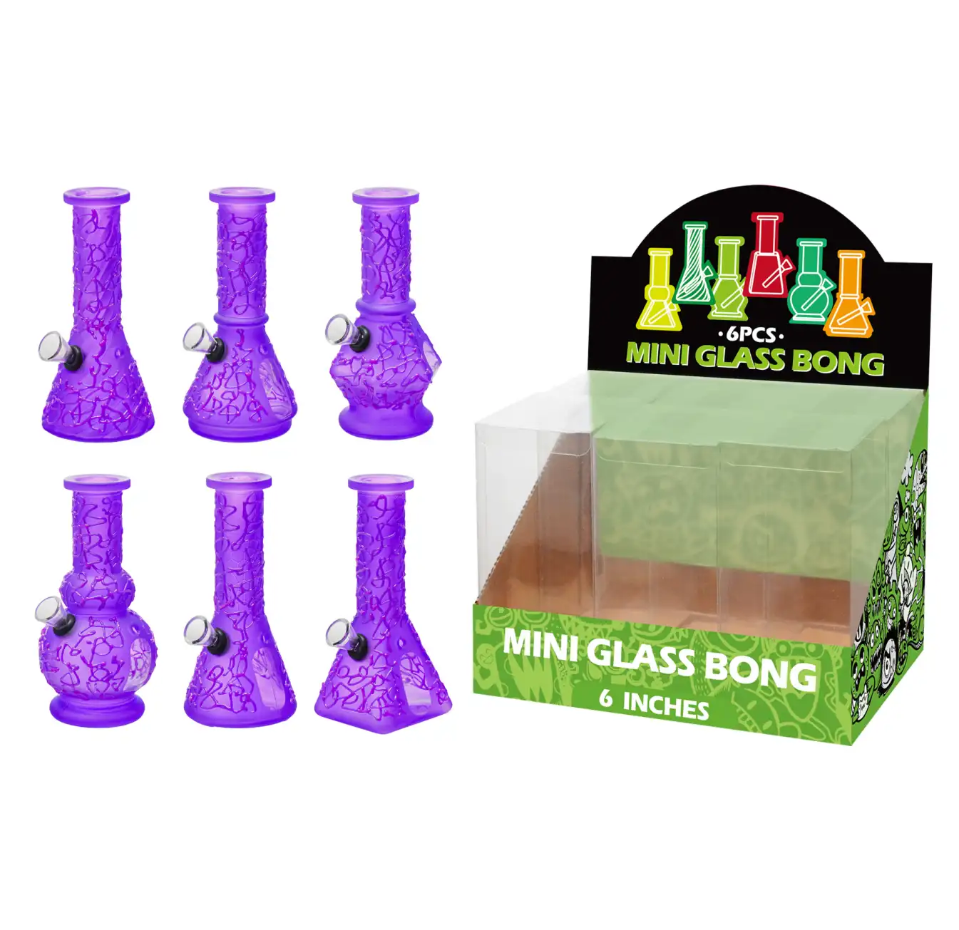 Purple Glass Water Pipe With Hand Drawing-M66001F - Image 1
