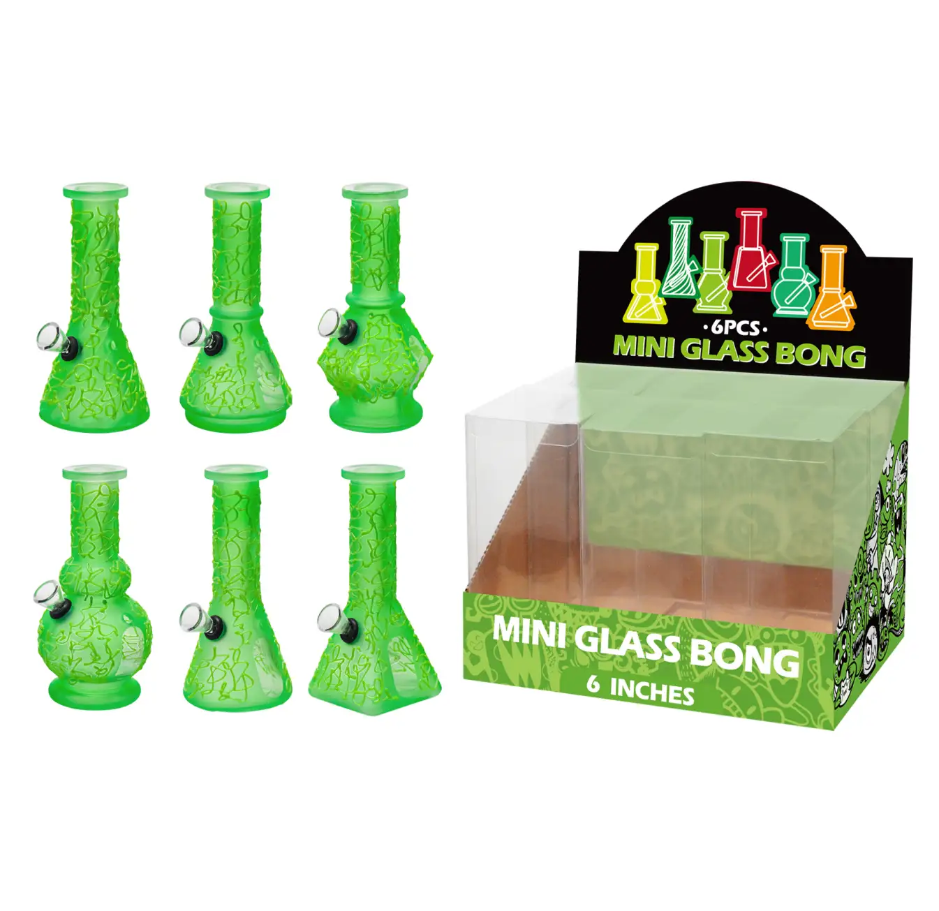 Green Glass Water Pipe With Hand Drawing-M66002F - Image 1
