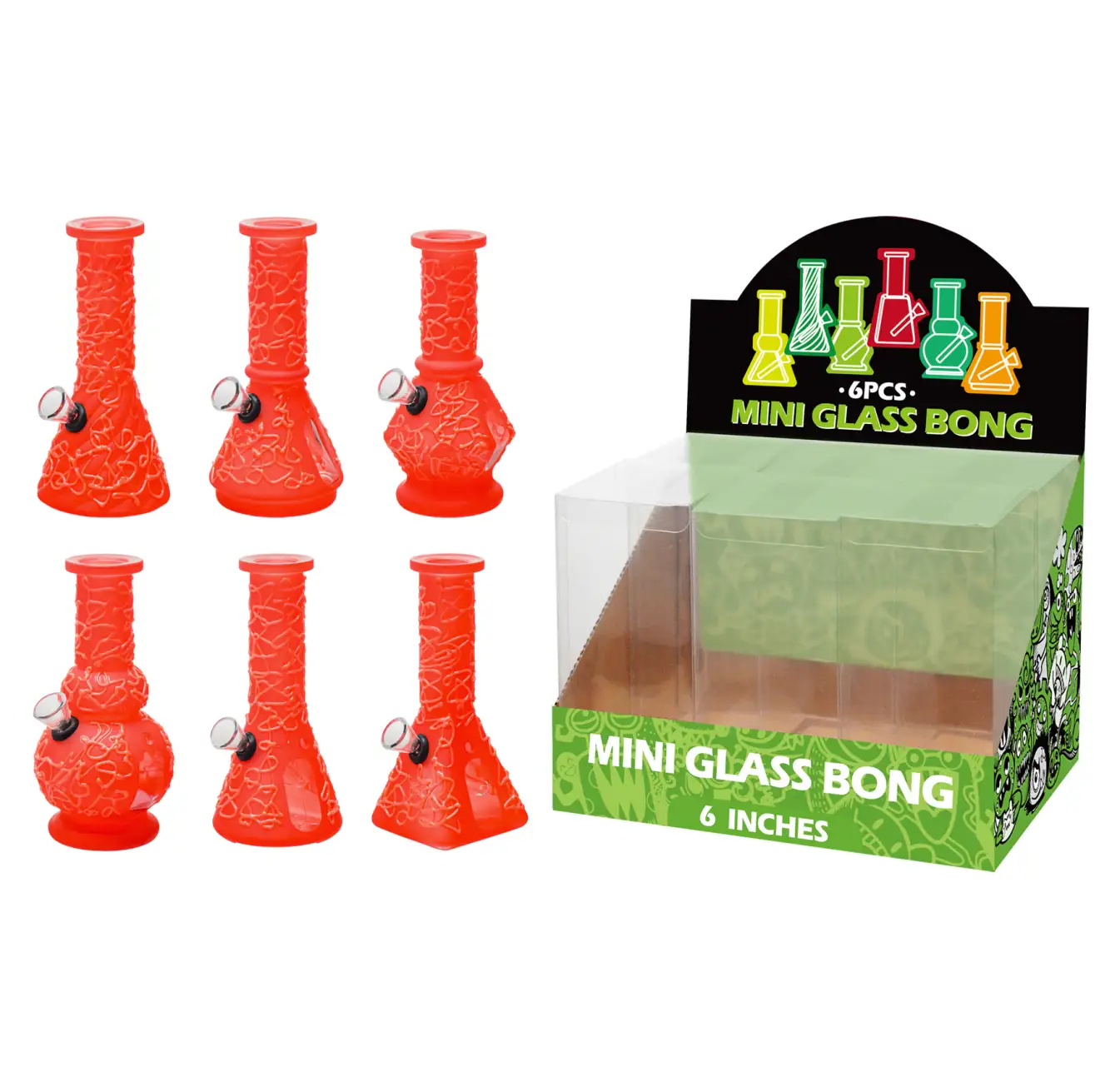 Red Glass Water Pipe With Hand Drawing-M66003F - Image 1