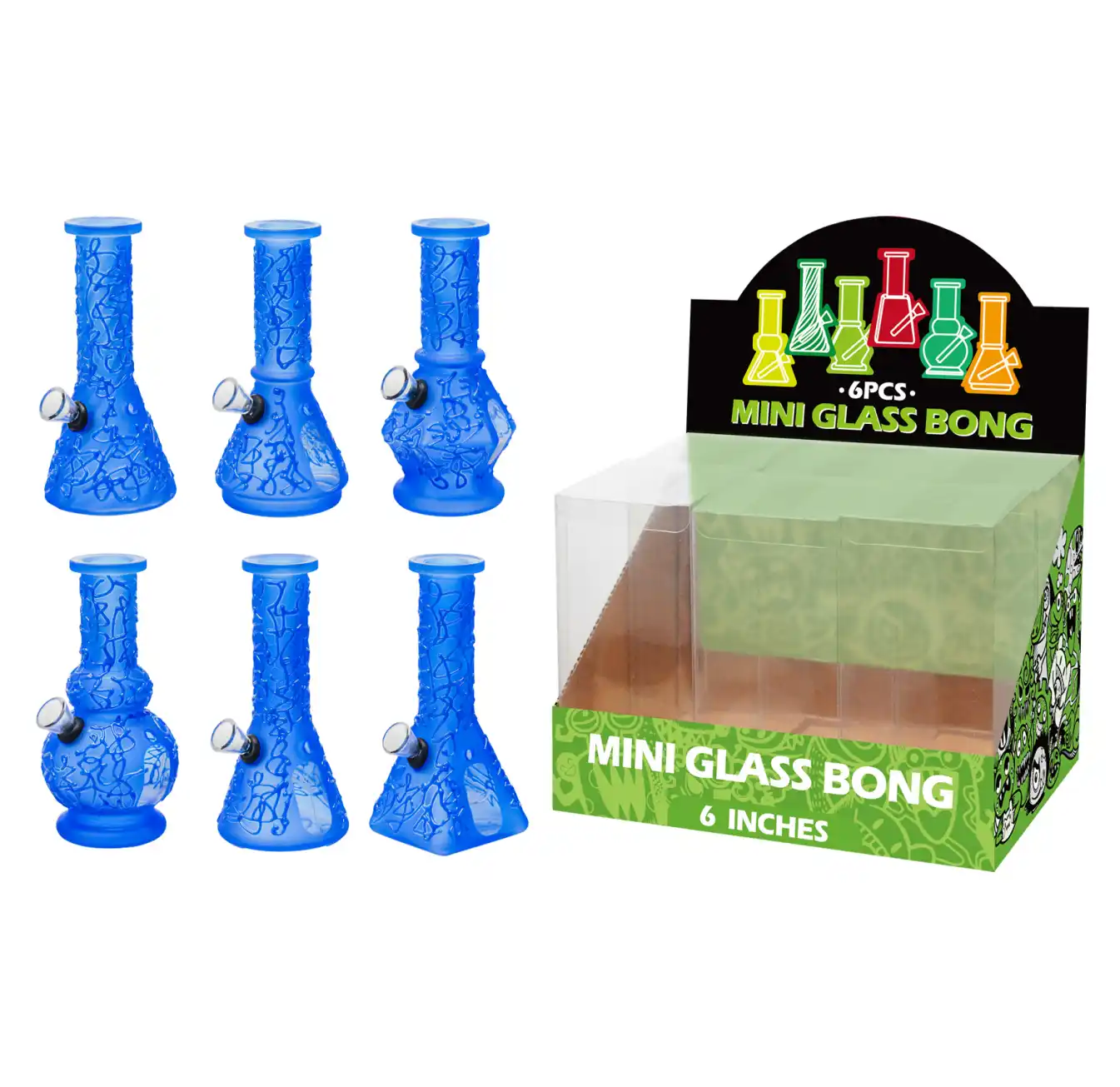 Blue Glass Water Pipe With Hand Drawing-M66004F - Image 1