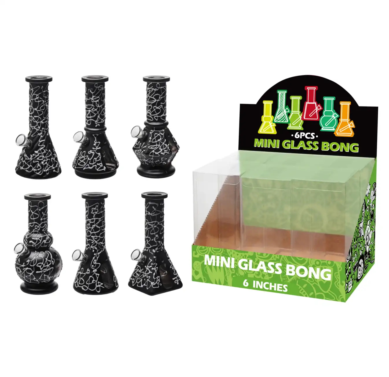 Black Glass Water Pipe With Hand Drawing-M66005F - Image 1