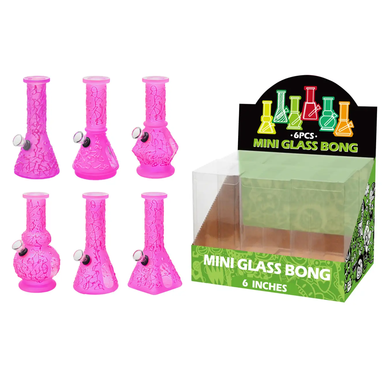 Pink Glass Water Pipe With Hand Drawing-M66006F - Image 1