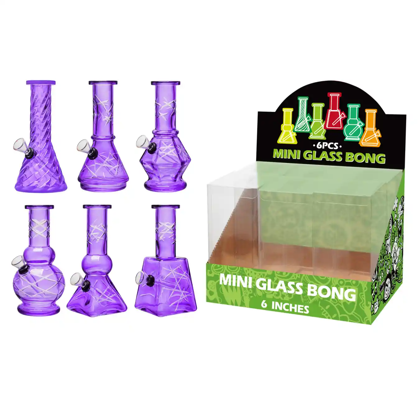 Purple Transparent Glass Water Pipe With Handetched-M69001F - Image 1