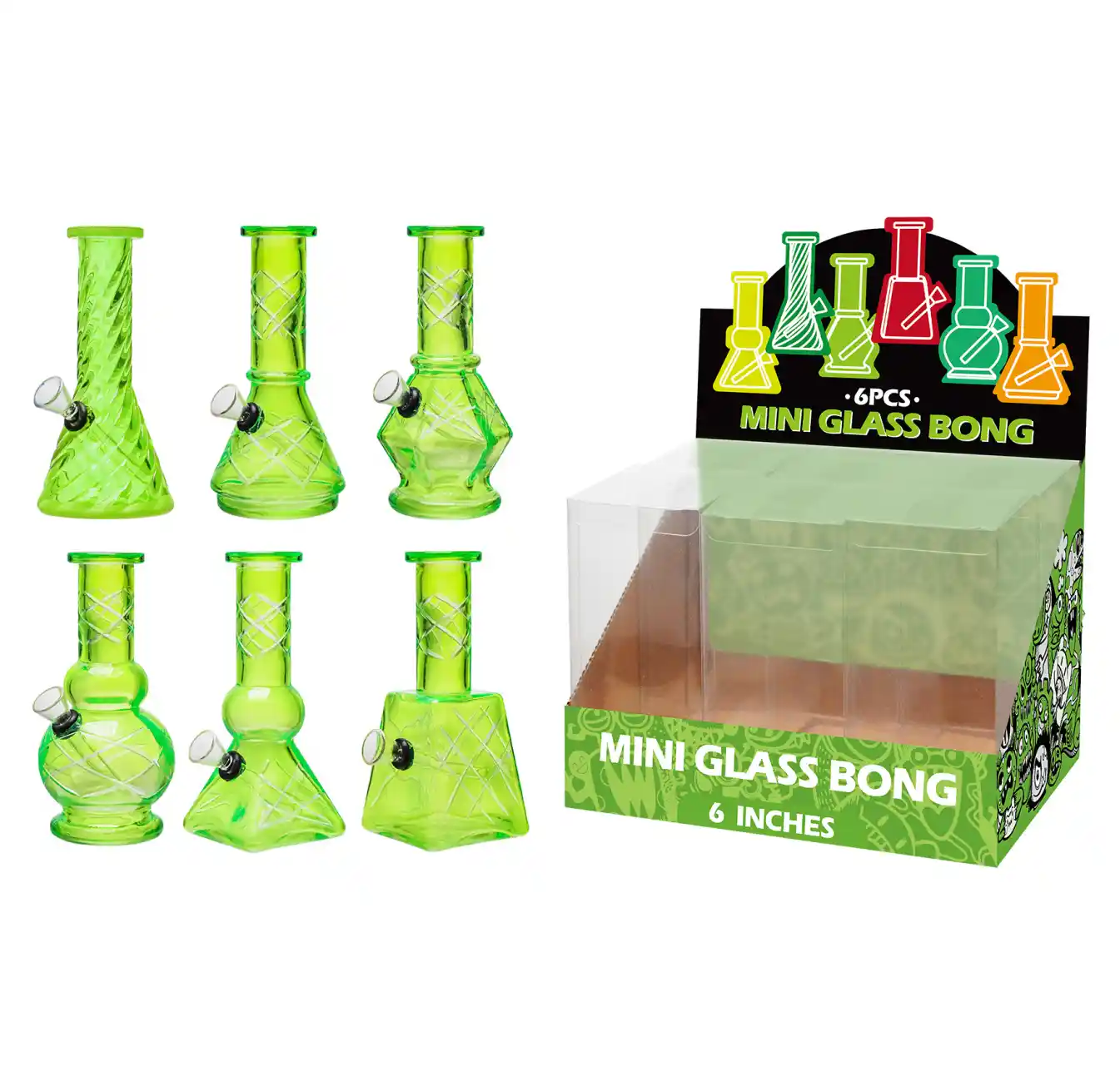 Green Transparent Glass Water Pipe With Handetched-M69002F - Image 1
