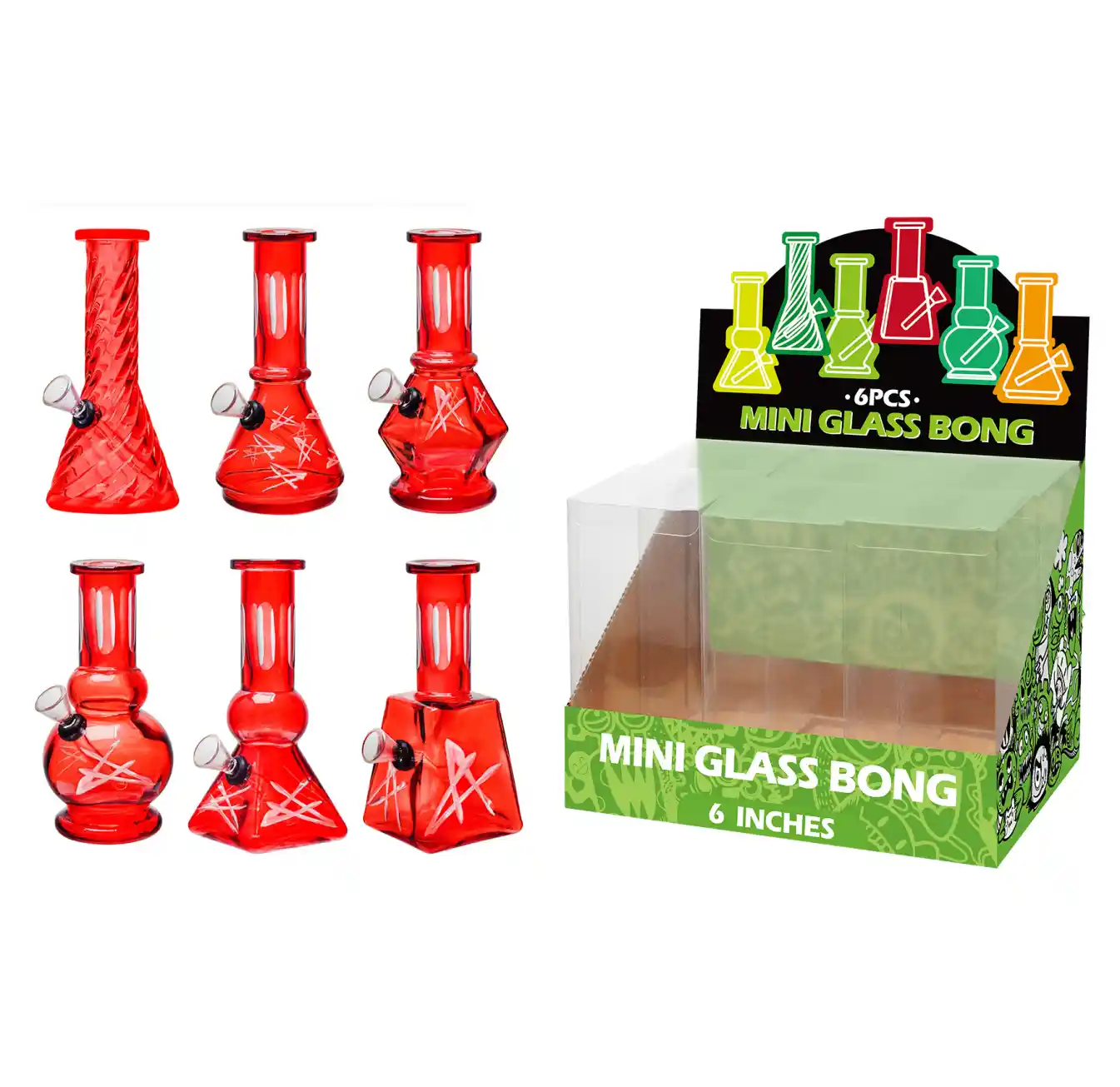 Red Transparent Glass Water Pipe With Handetched-M69003F - Image 1