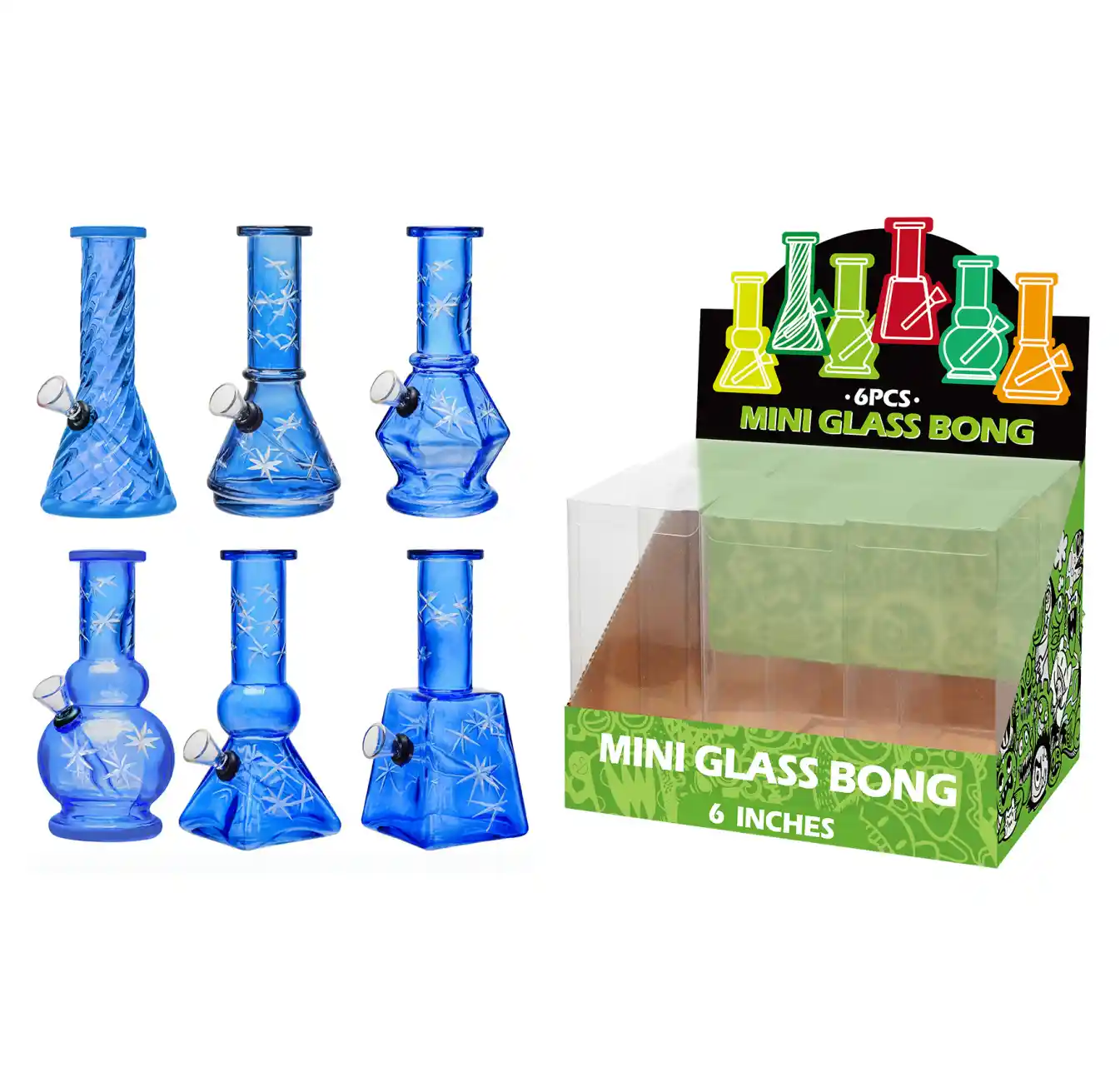 Blue Transparent Glass Water Pipe With Handetched-M69004F - Image 1