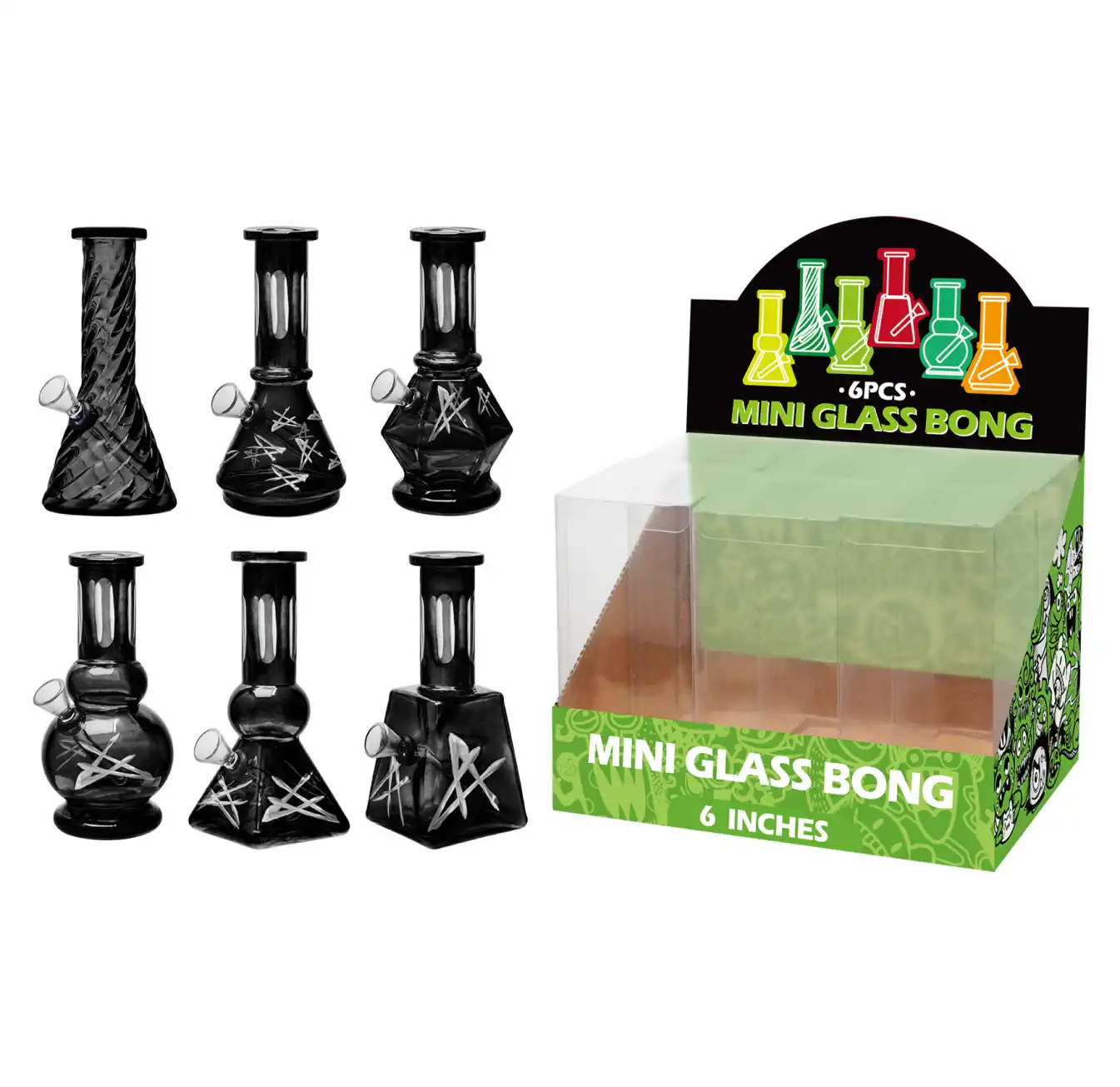 Black Transparent Glass Water Pipe With Handetched-M69005F - Image 1