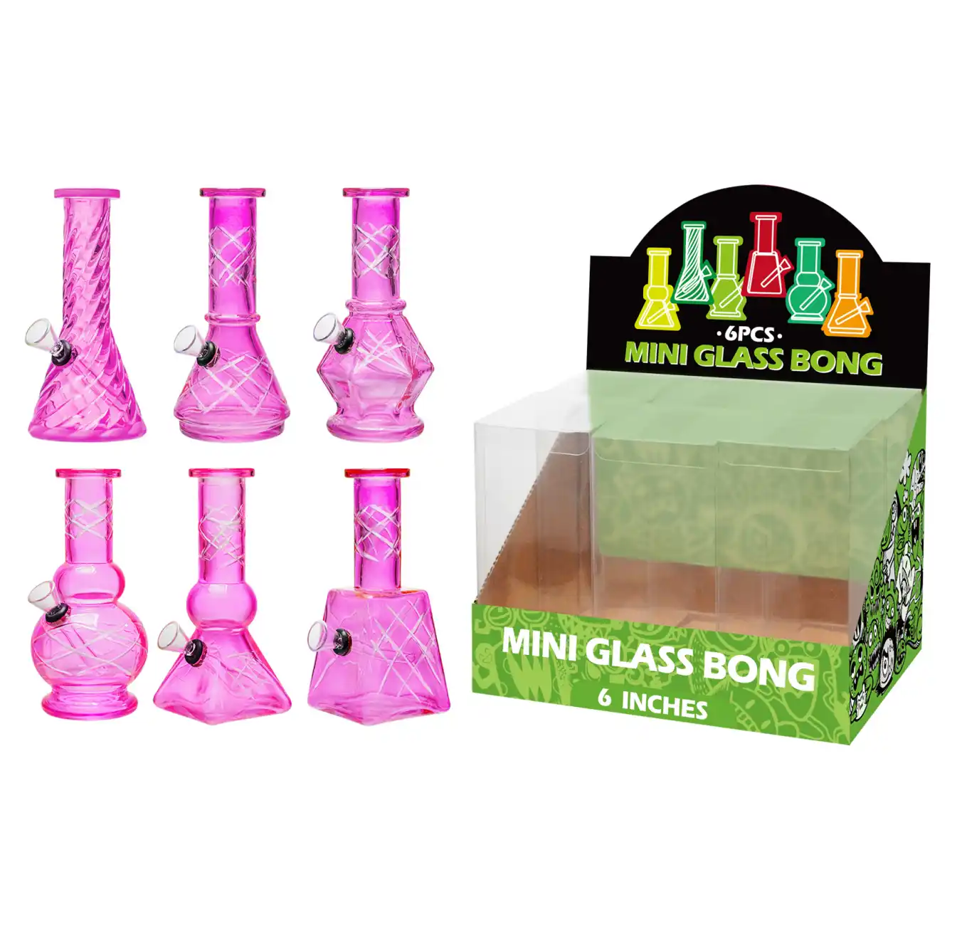 Pink Transparent Glass Water Pipe With Handetched-M69006F - Image 1