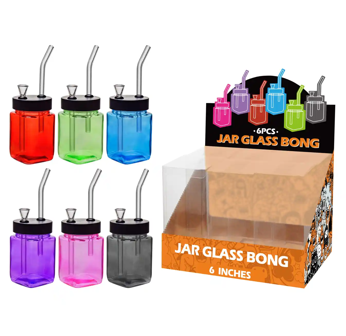 Transparent Painting Mixed Colors Glass Square Waterpipe 8inch-MS0101F - Image 1