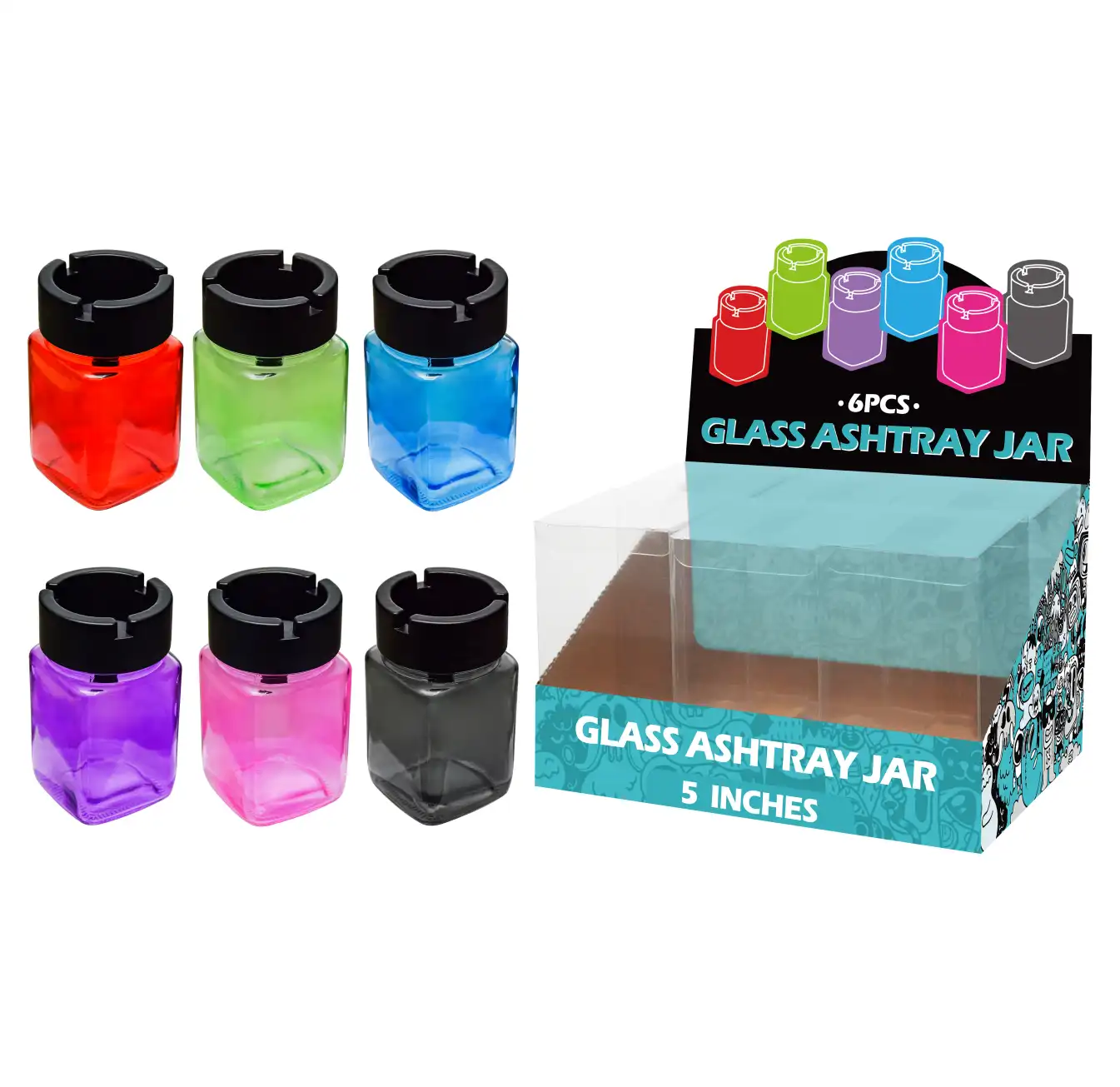 5inch glass jar ashtray-MA0101 Mixed Colors Transparent Paint Glass Jar Ashtray 5inch-MA0101 - Image 1
