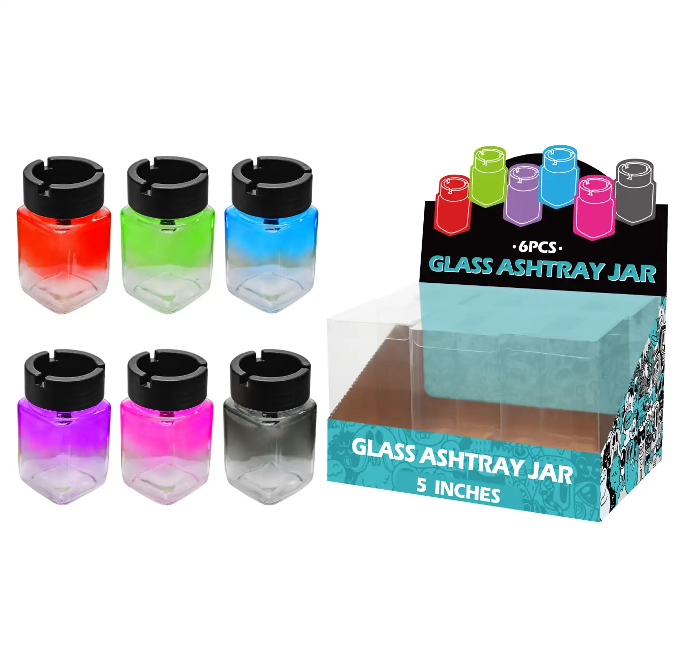 5inch glass jar ashtray-MA0201 Mixed Colors Gradient Paint Glass Jar Ashtray 5inch-MA0201 - Image 1