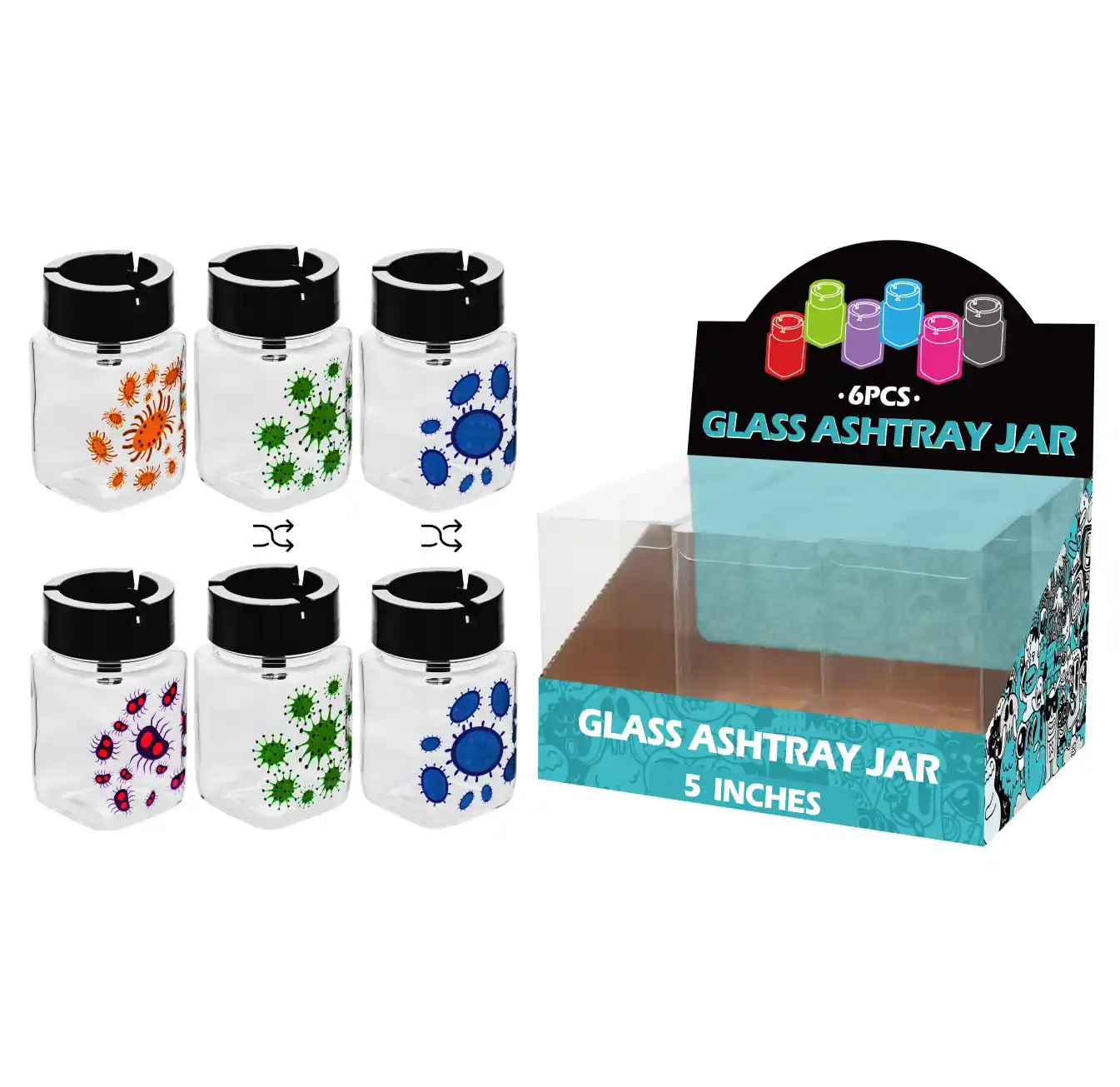 Mixed Virus Decal Glass Jar Ashtray 5inch-MA3007 - Image 1