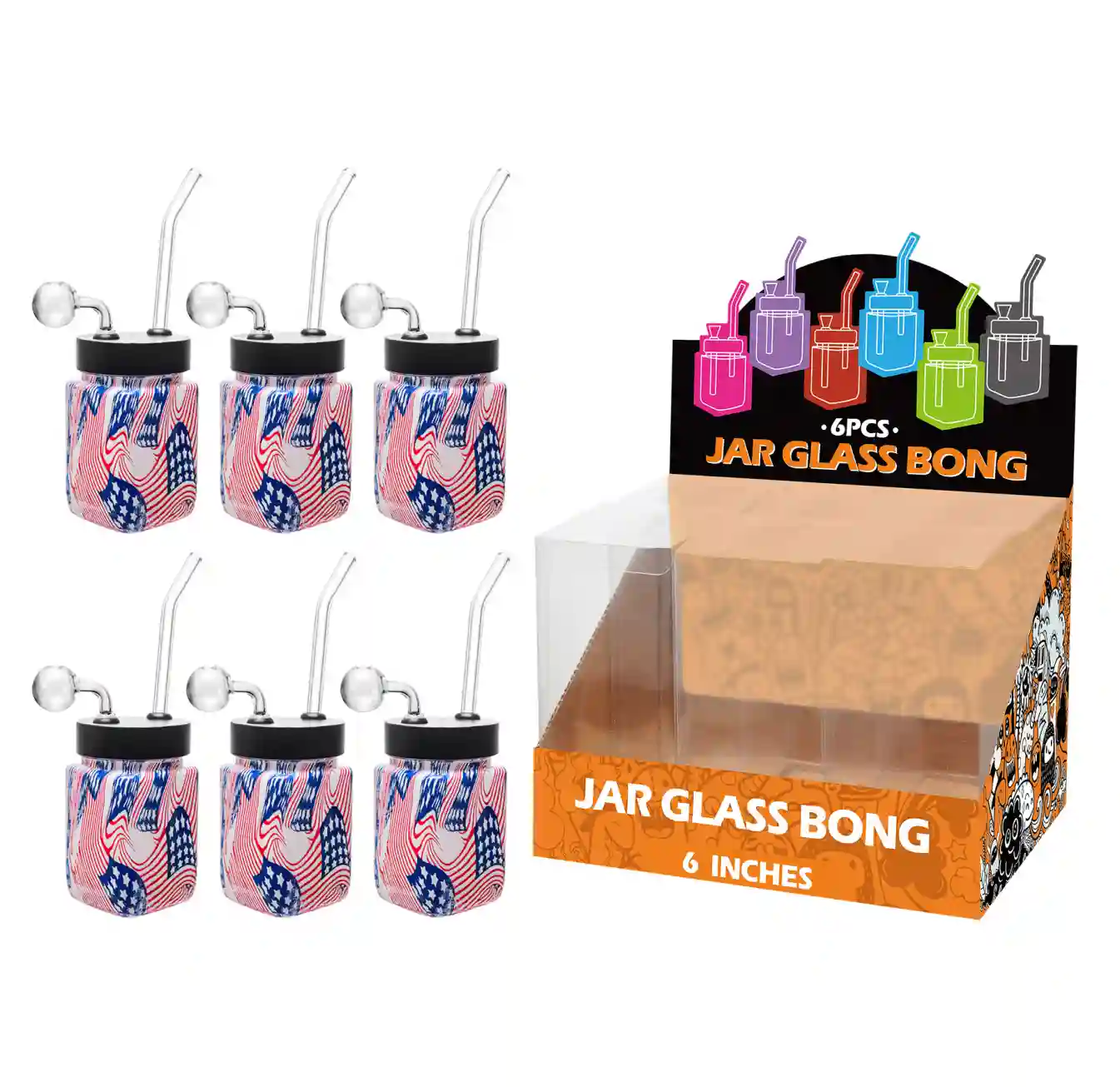 8inch square 6in1 oil burner-MS5001B American Flag Water Transfer Printing Glass Square Oil Burner 8inch-MS5001B - Image 1