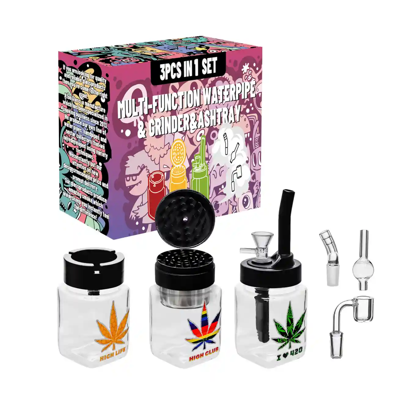 Mixed Weed Leaf Multi-Function Waterpipe&Grinder&Ashtray 3in1-CS3001 - Image 1