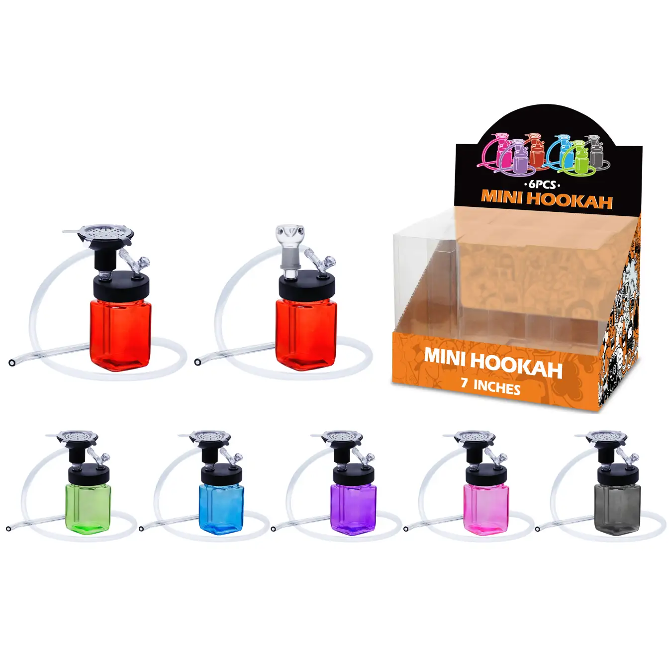 Mixed Color Transparent Paint Hookah&Waterpipe 2in1 7inch-MH01001W/H/T - Image 1