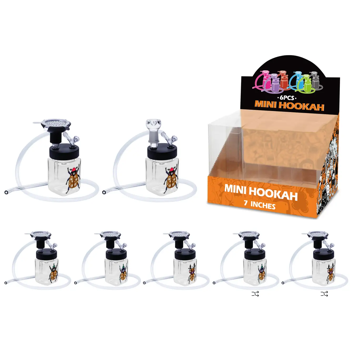 7inch hookah&waterpipe 2in1-MH30002 Mixed Insect Decal Hookah&Waterpipe 2in1 7inch-MH30002W/H/T - Image 1
