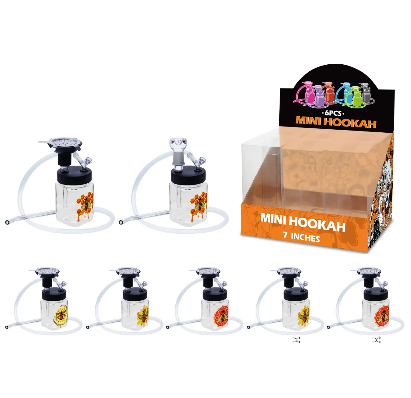 Mixed Bee Decal Hookah&Waterpipe 2in1 7inch-MH30005W/H/T - Image 1