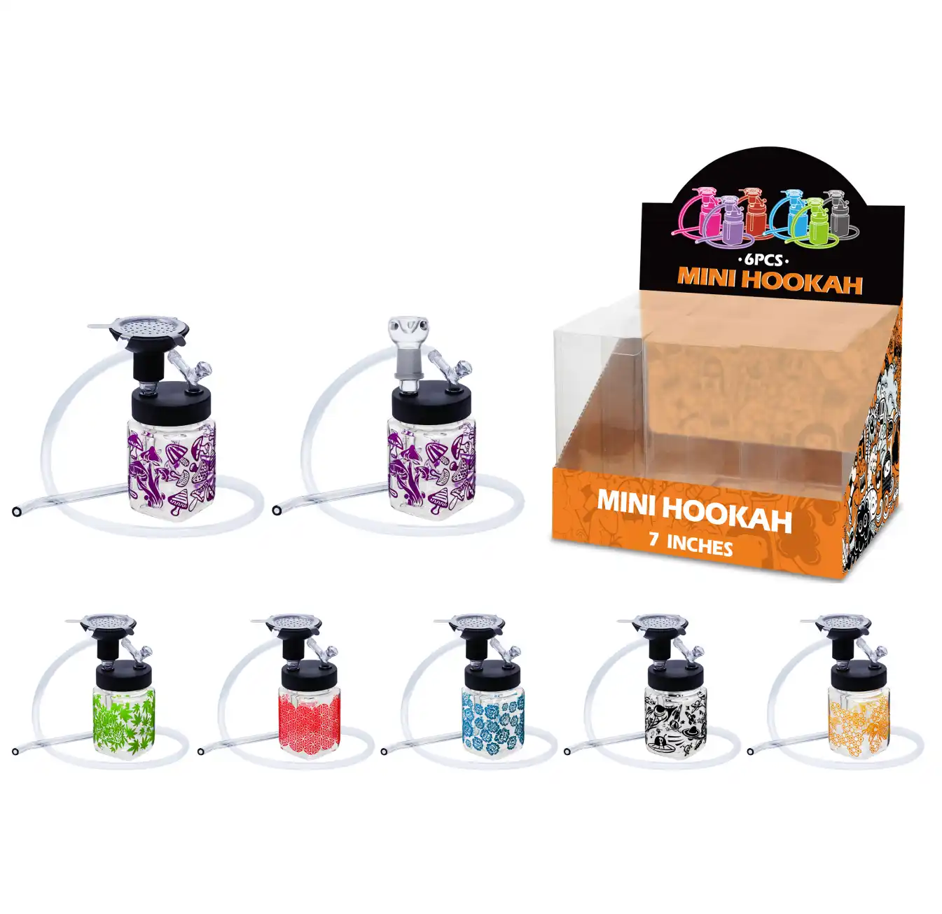 7inch hookah&waterpipe 2in1-MH31001 Mixed Color Decal Hookah&Waterpipe 2in1 7inch-MH31001W/H/T - Image 1