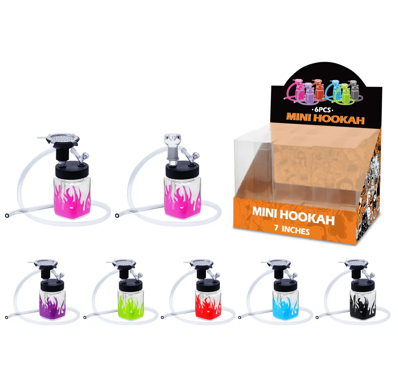 Mixed Color Flame Decal Hookah&Waterpipe 2in1 7inch-MH31002W/H/T - Image 1