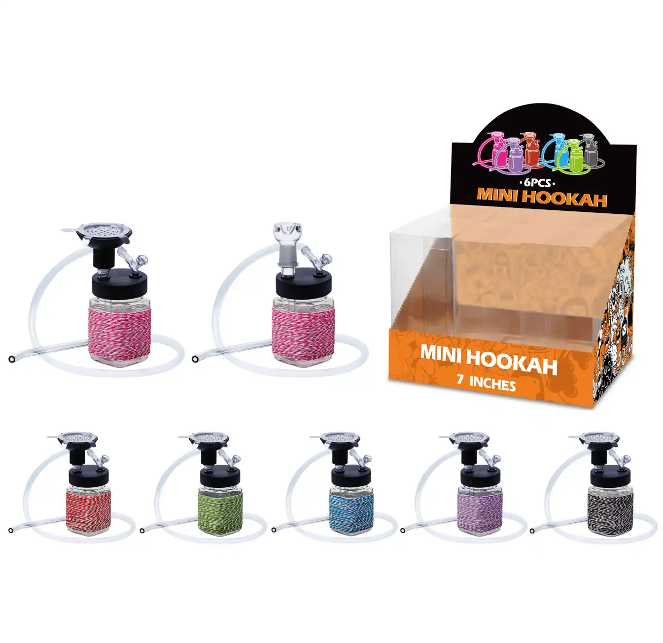 7inch hookah&waterpipe 2in1-MH40002 Mixed Color Artistic String Hookah&Waterpipe 2in1 7inch-MH40002W/H/T - Image 1