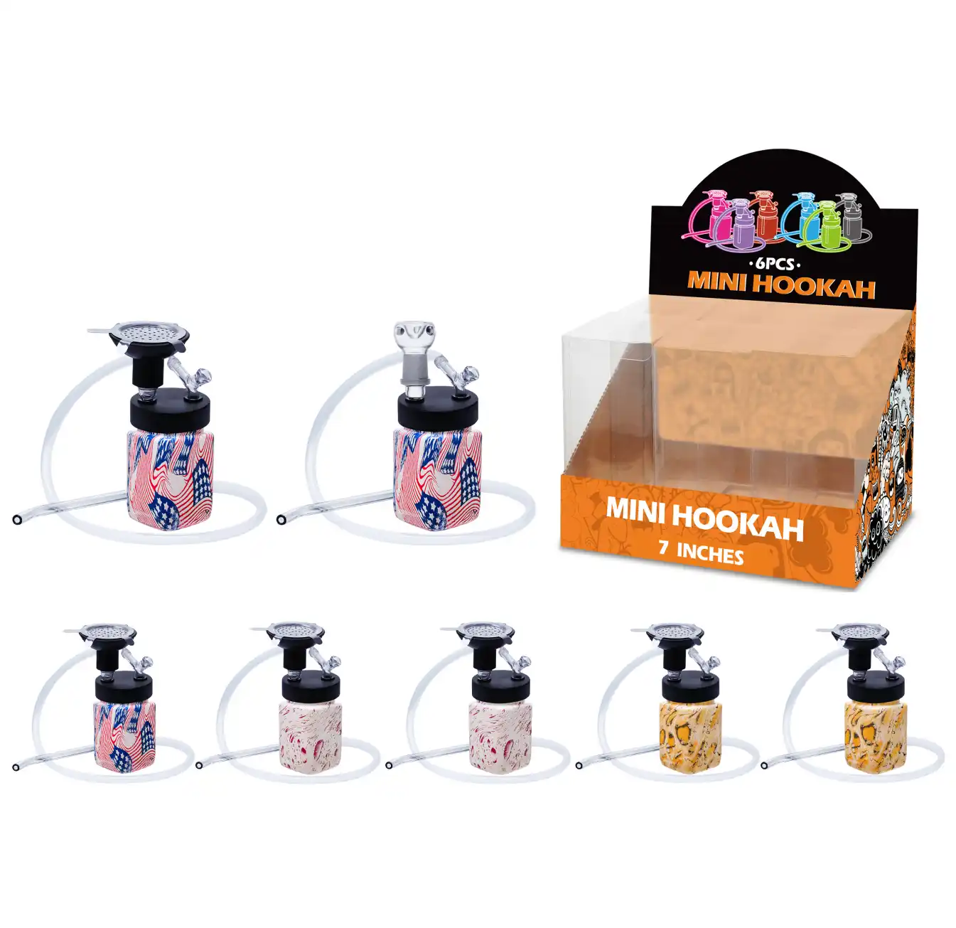 7inch hookah&waterpipe 2in1-MH50001 Mixed Color Water Transfer Printing Hookah&Waterpipe 2in1 7inch-MH50001W/H/T - Image 1