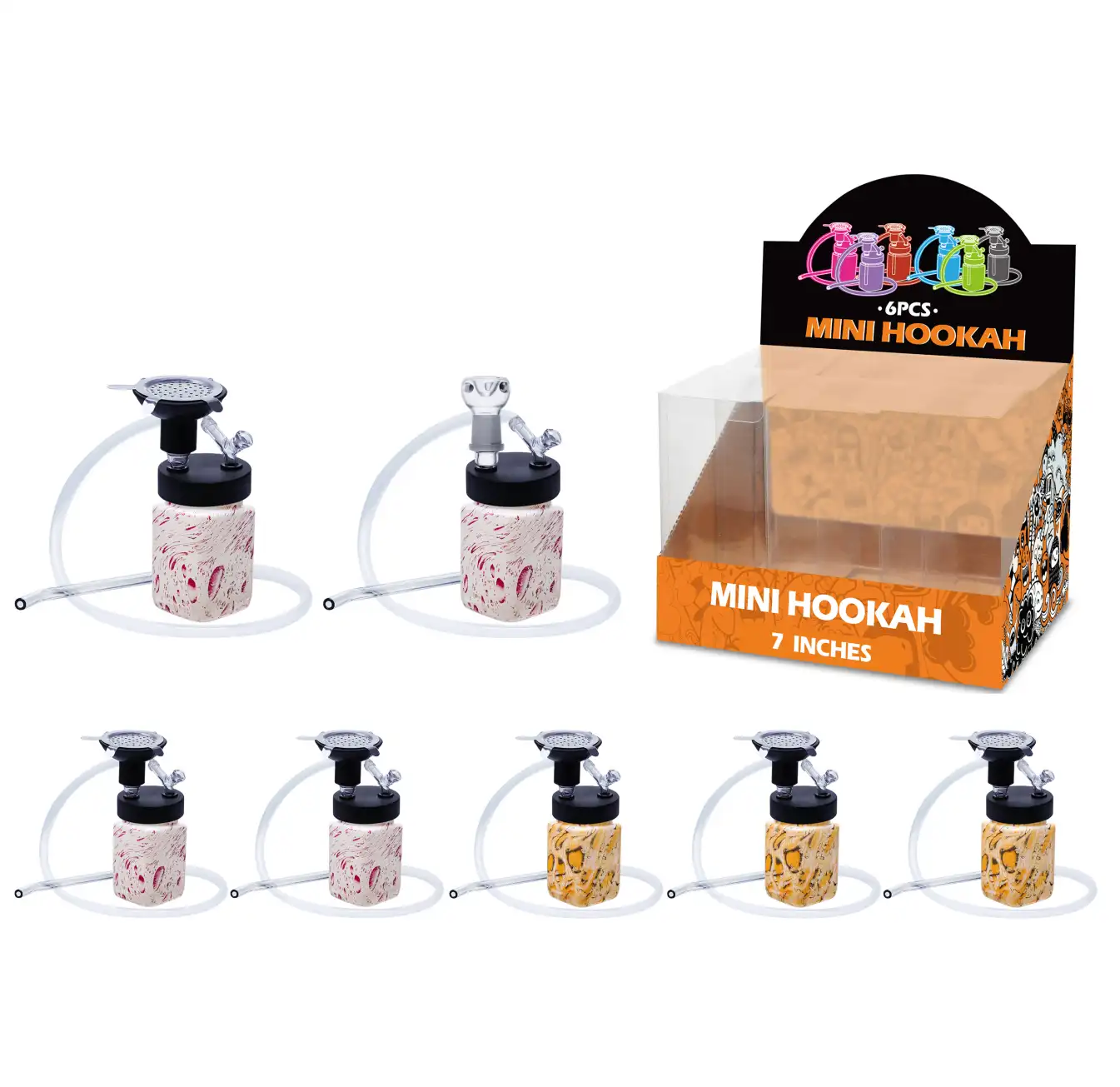 Mixed Color Water Transfer Printing Hookah&Waterpipe 2in1 7inch-MH52001W/H/T - Image 1