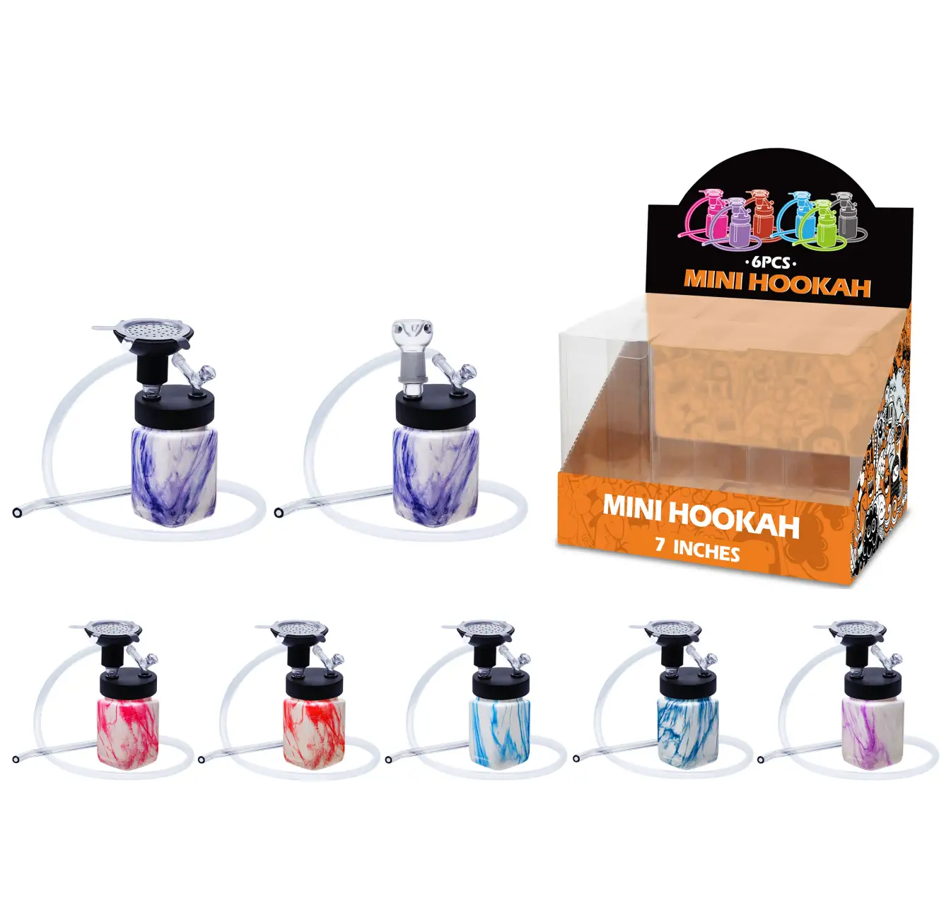 Mixed Color Water Transfer Printing Hookah&Waterpipe 2in1 7inch-MH53001W/H/T - Image 1