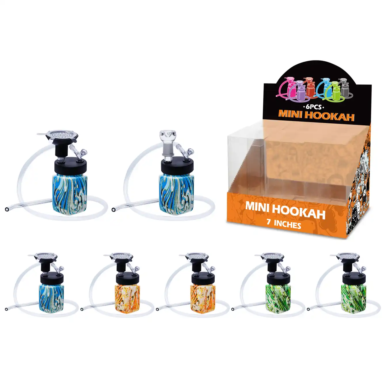 Mixed Color Water Transfer Printing Hookah&Waterpipe 2in1 7inch-MH54001W/H/T - Image 1