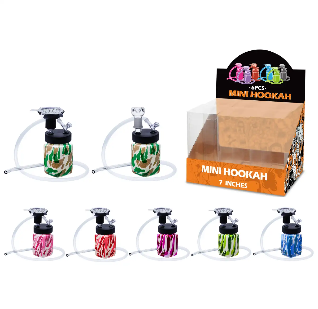 7inch hookah&waterpipe 2in1-MH55001 Mixed Color Water Transfer Printing Hookah&Waterpipe 2in1 7inch-MH55001W/H/T - Image 1